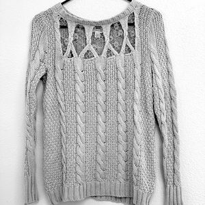 Grey Lauren Conrad Woven Sweater with floral lace